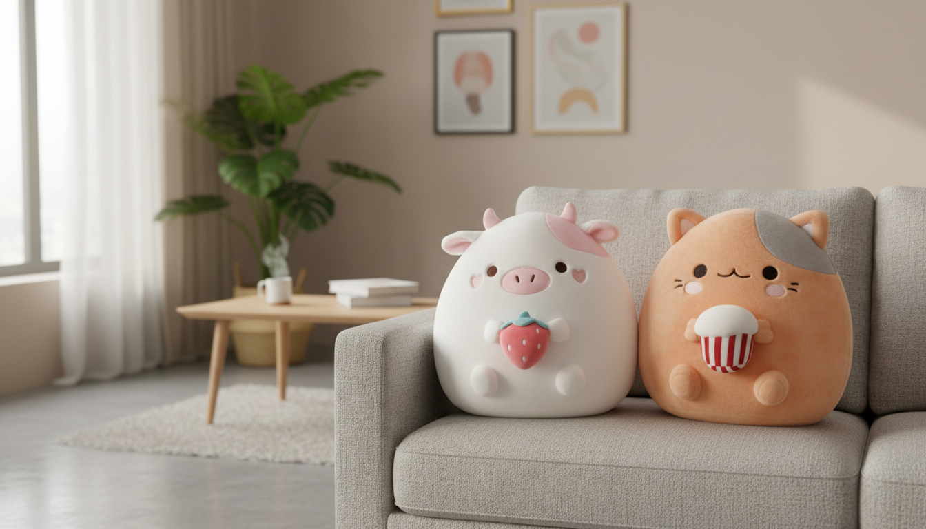 Kawaii Cow Strawberry Cat Plush Pillow: Cute Cozy Gift