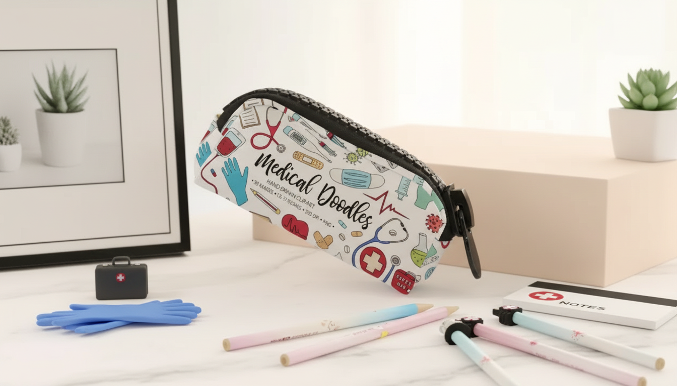 Medical Print Large Zipper Pouch for Makeup & Pens